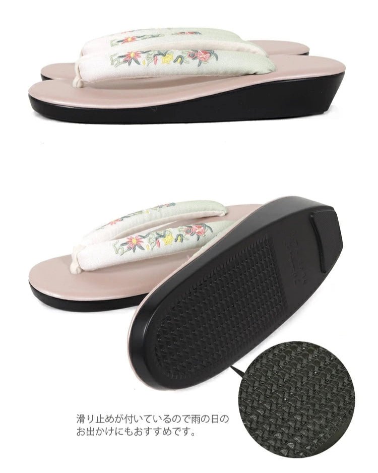 Women's Embroidered Soft Zori Sandals 【10 Colors Collection】 - Getamashi