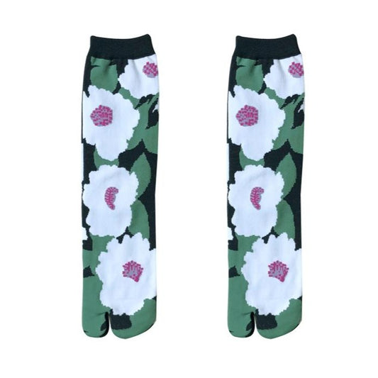 Japanese Tabi Socks 【Big White Flowers】 - Getamashi