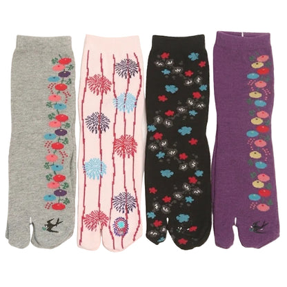 Japanese Tabi Socks 4 Pieces Set 【Spring Blossom and Swallow】