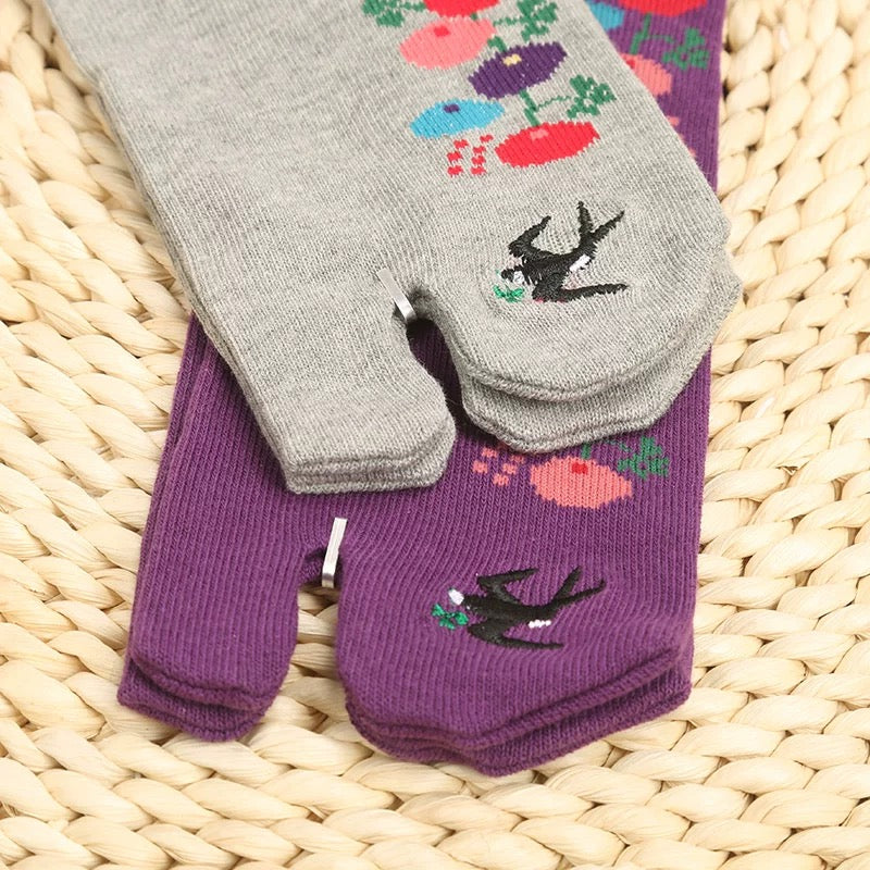 Japanese Tabi Socks 4 Pieces Set 【Spring Blossom and Swallow】