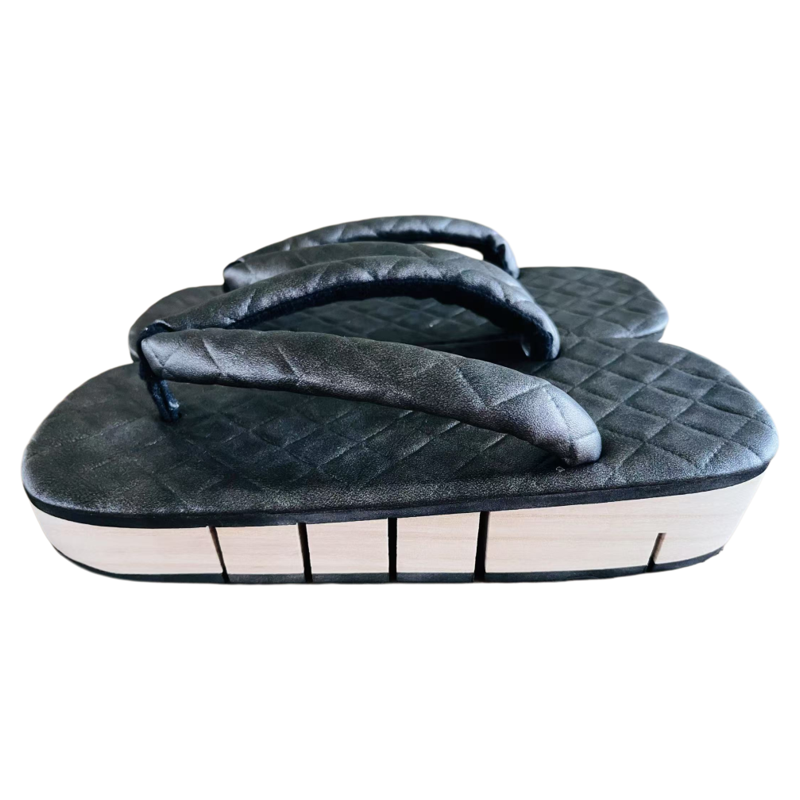 Black quilted sandal on a white background