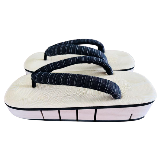 Men’s Wooden Flex Geta Sandals 【Black Stripe】