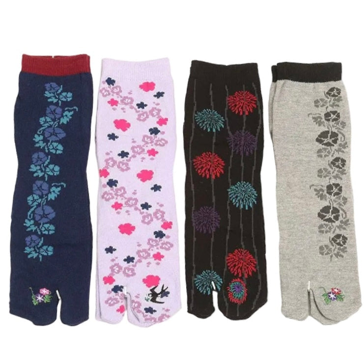 Japanese Tabi Socks 4 Pieces Set 【Floral & Morning Glory】