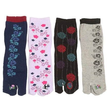 Japanese Tabi Socks 4 Pieces Set 【Floral & Morning Glory】