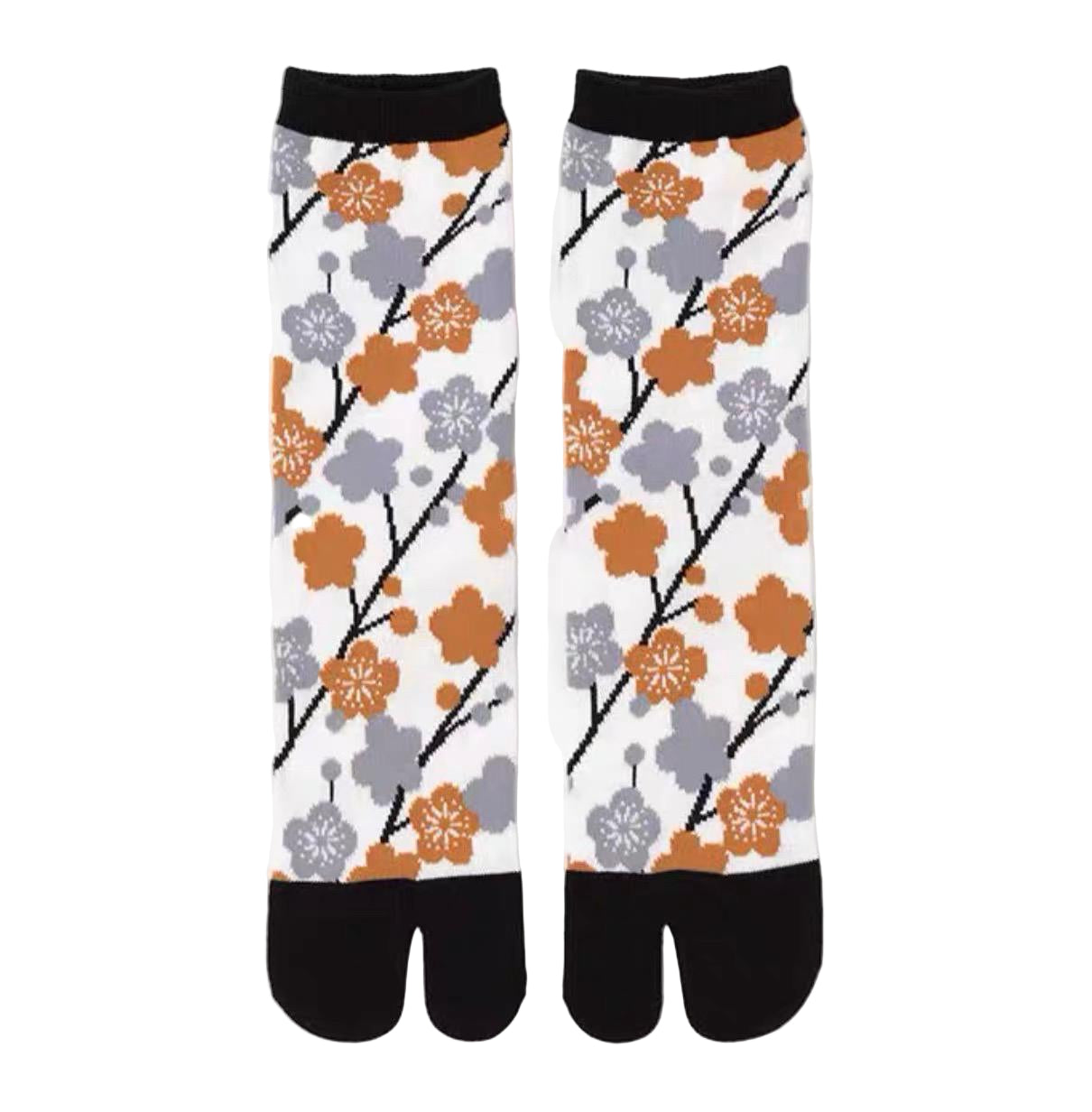 Pair of socks with floral pattern on a white background