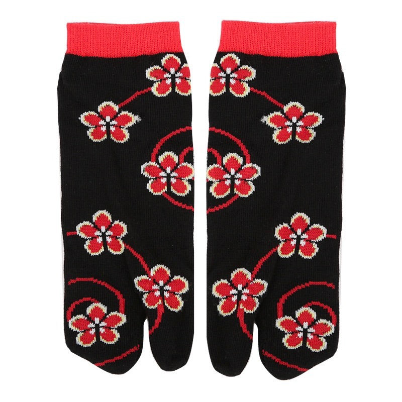 Japanese Ankle Tabi Socks 【Black Cherry Blossom】