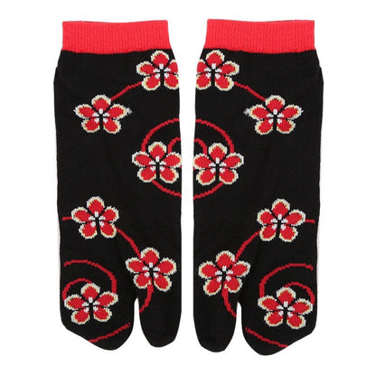 Japanese Ankle Tabi Socks 【Black Cherry Blossom】