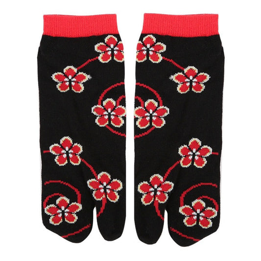 Japanese Ankle Tabi Socks 【Black Cherry Blossom】