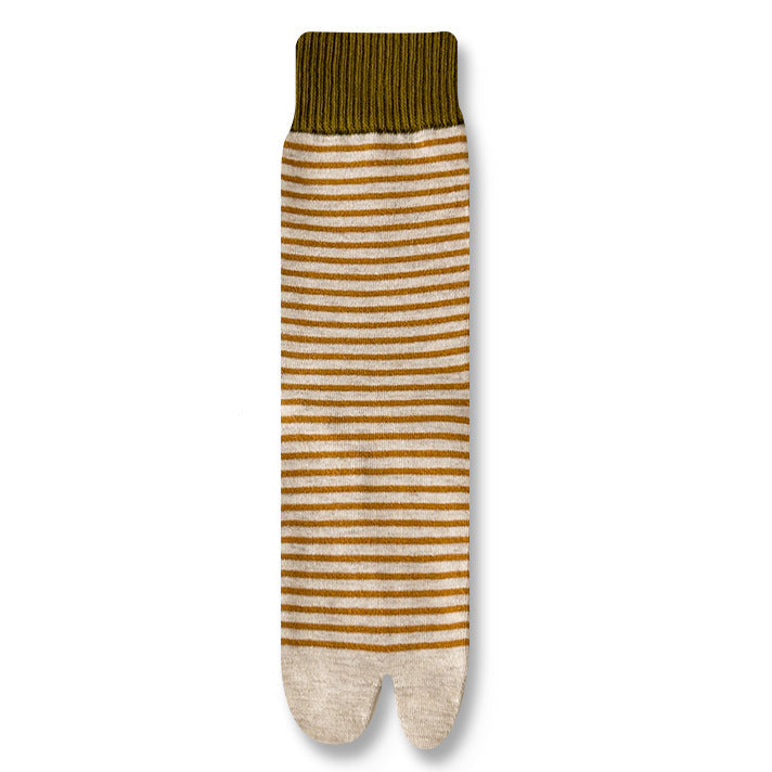 Striped footie sock with green top on a white background