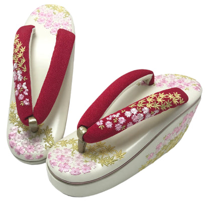 Getamashi Women's Embroidered Zori Sandals 【Sakura Bloom】