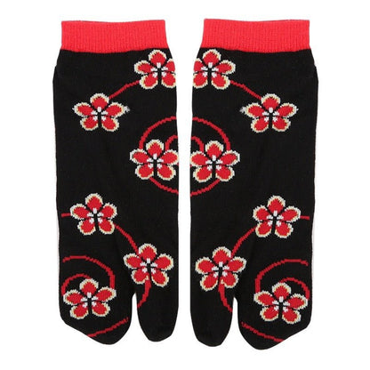 Japanese Ankle Tabi Socks 【Black Cherry Blossom】 - Getamashi