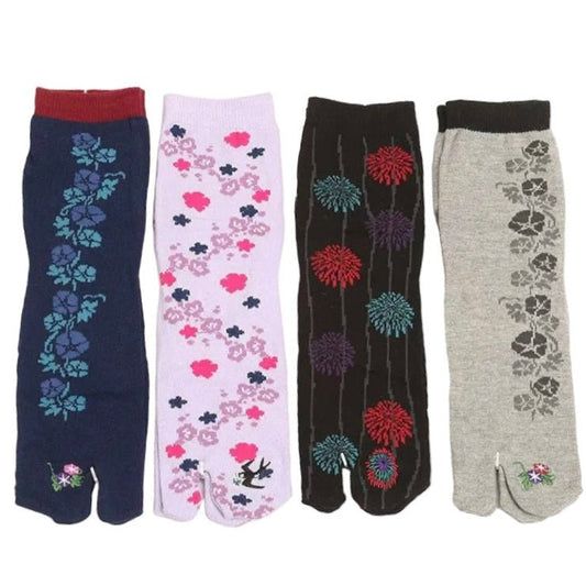 Japanese Tabi Socks 4 Pieces Set 【Floral & Morning Glory】 - Getamashi
