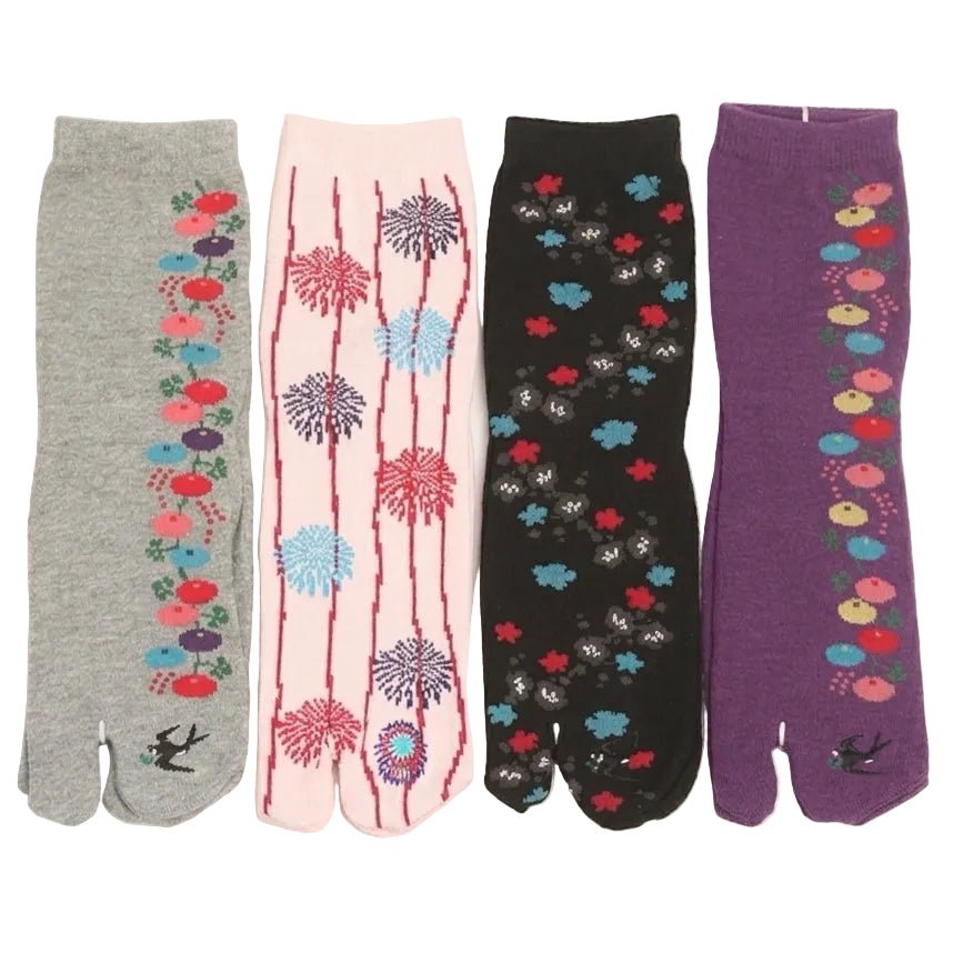 Japanese Tabi Socks 4 Pieces Set 【Spring Blossom and Swallow】 - Getamashi