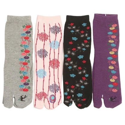 Japanese Tabi Socks 4 Pieces Set 【Spring Blossom and Swallow】 - Getamashi