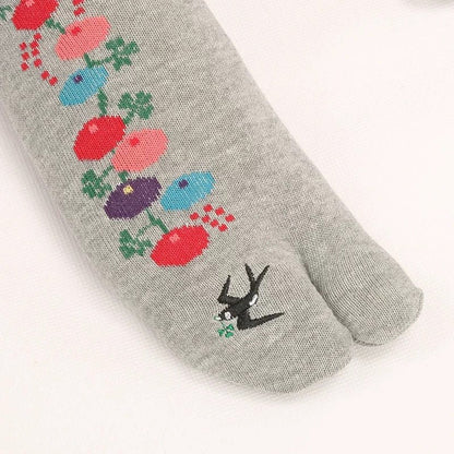 Japanese Tabi Socks 4 Pieces Set 【Spring Blossom and Swallow】 - Getamashi