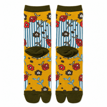 Japanese Tabi Socks 【Mustard Floral】 - Getamashi