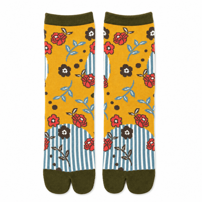 Japanese Tabi Socks 【Mustard Floral】 - Getamashi