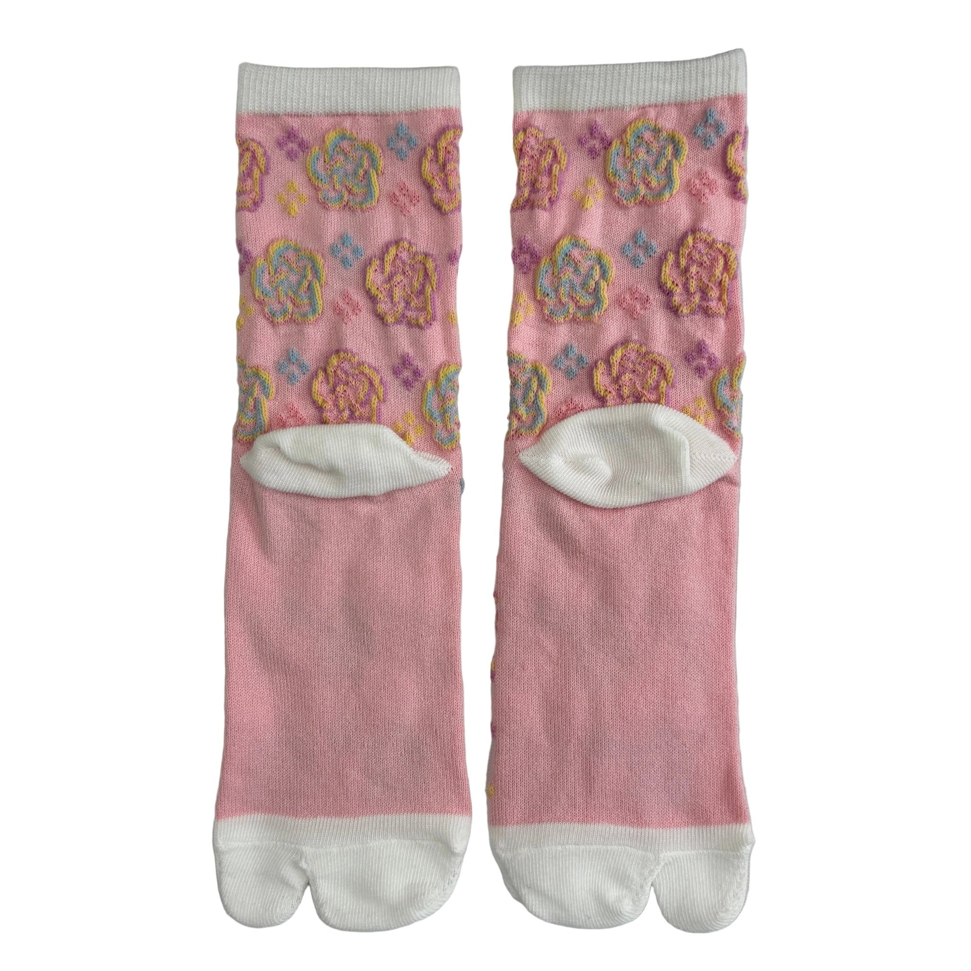 Japanese Tabi Socks 【Pink Textured Floral】 - Getamashi