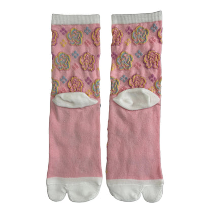 Japanese Tabi Socks 【Pink Textured Floral】 - Getamashi
