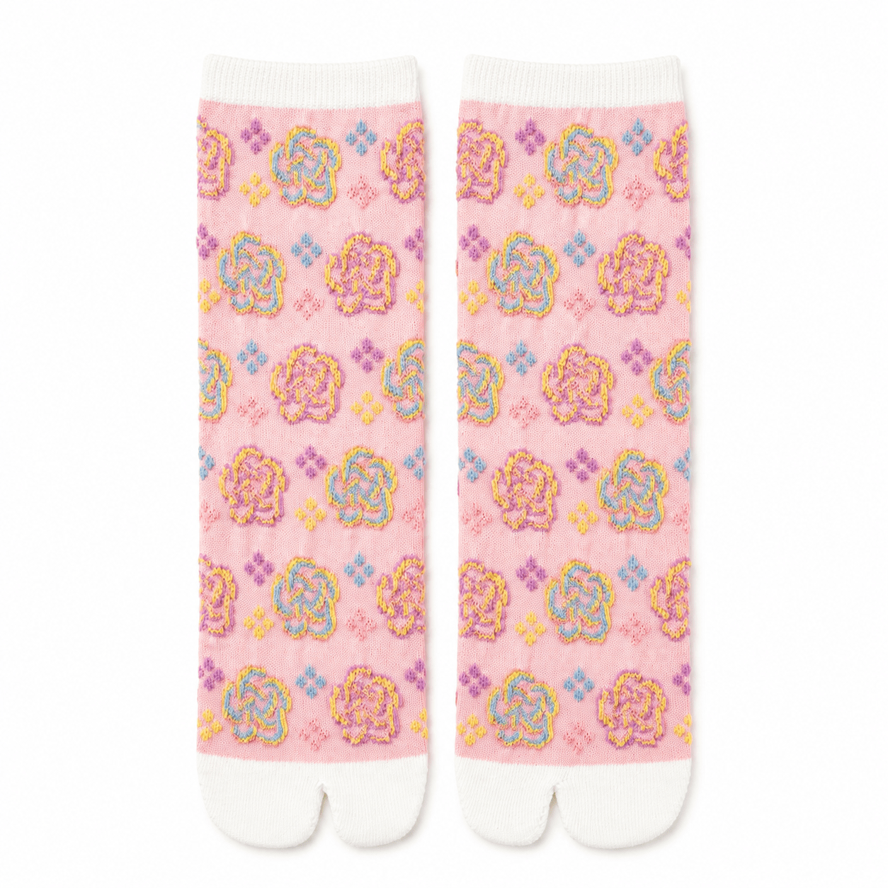Japanese Tabi Socks 【Pink Textured Floral】 - Getamashi
