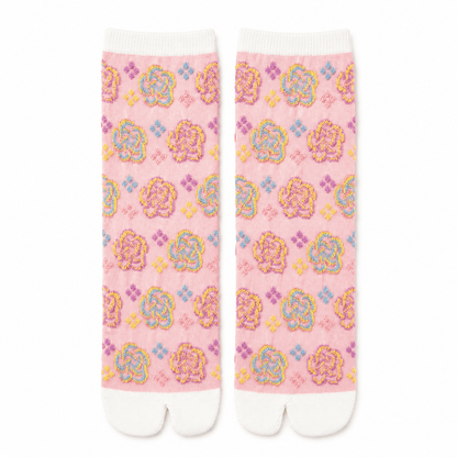 Japanese Tabi Socks 【Pink Textured Floral】 - Getamashi