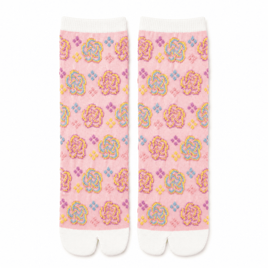 Japanese Tabi Socks 【Pink Textured Floral】 - Getamashi