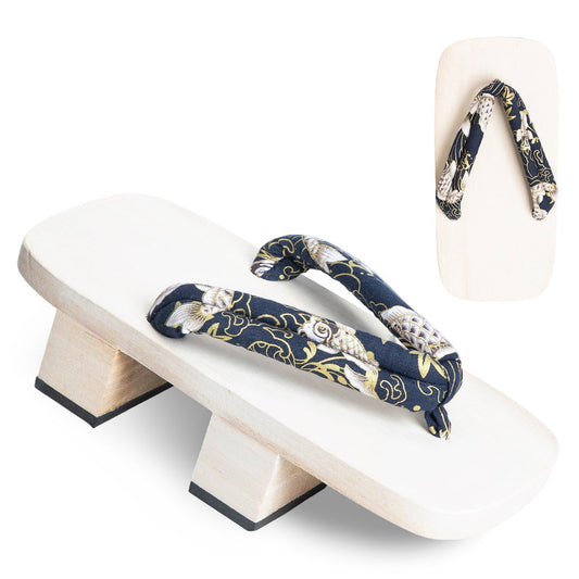 Men’s Traditional Japanese Sandals 【White Base Blue Koi】 - Getamashi