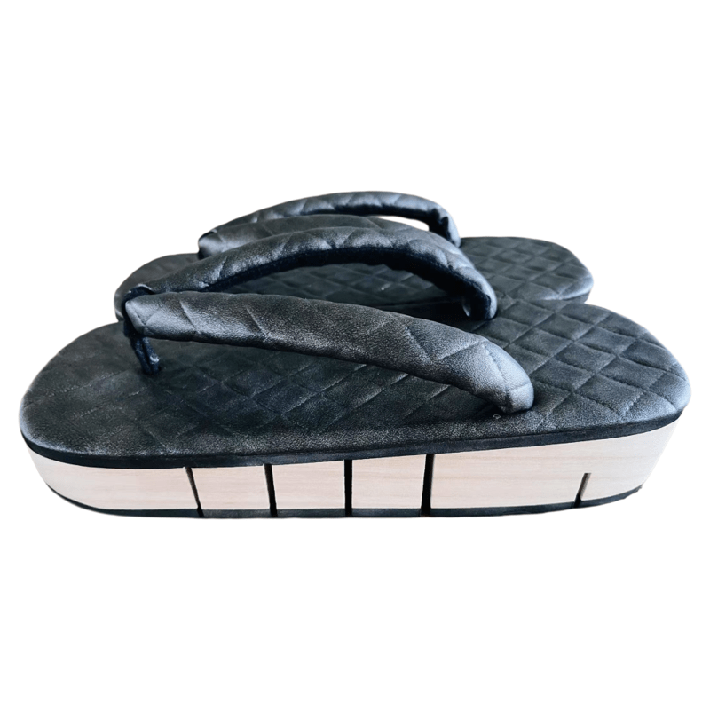 Men’s Wooden Flex Geta Sandals 【Checked Black】 - Getamashi