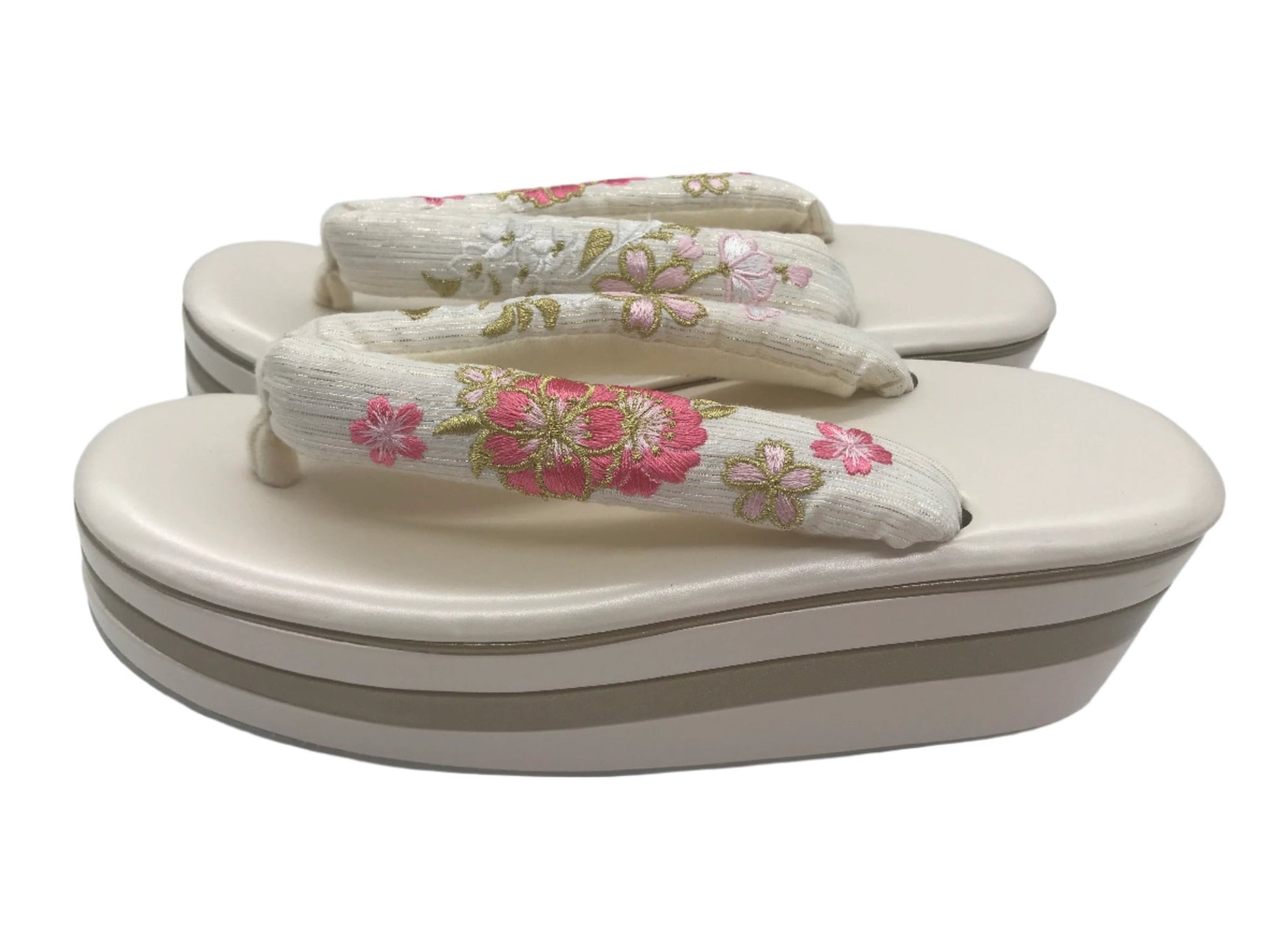 Women's Embroidered Platform Zori Sandals 【Sakura Bloom】 - Getamashi