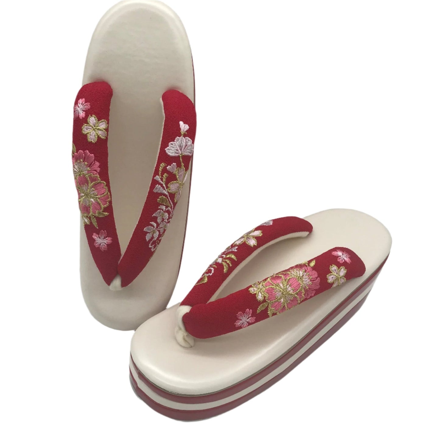 Women's Embroidered Platform Zori Sandals 【Sakura Bloom】 - Getamashi