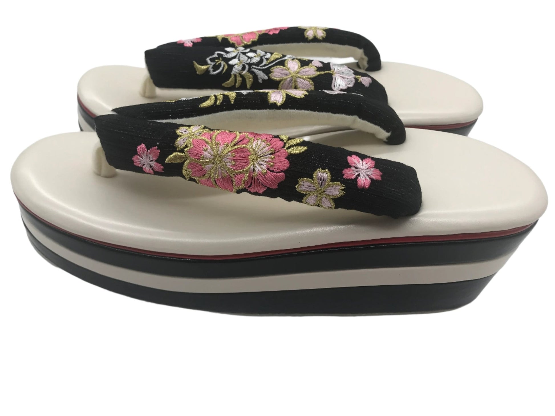 Women's Embroidered Platform Zori Sandals 【Sakura Bloom】 - Getamashi