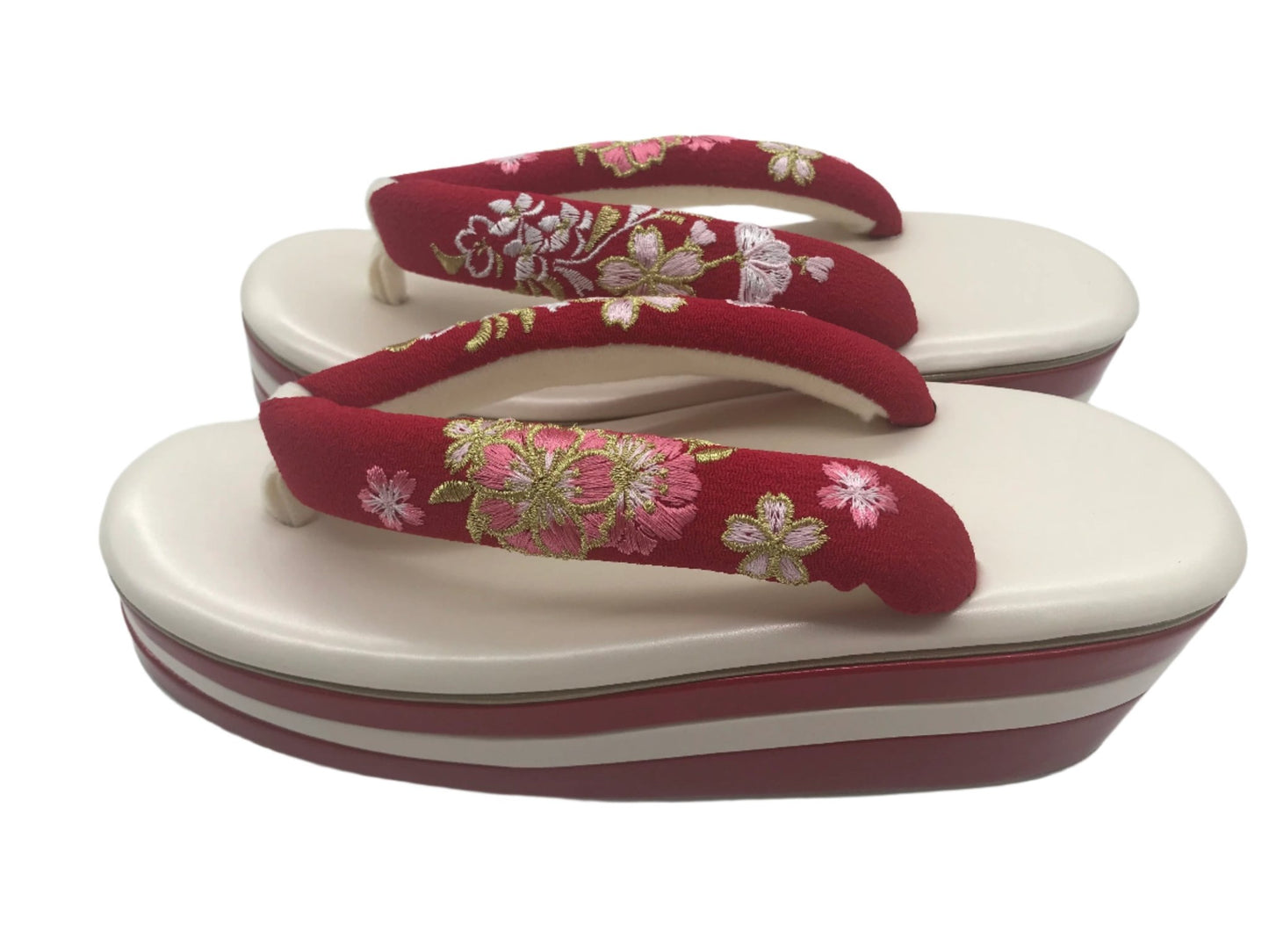 Women's Embroidered Platform Zori Sandals 【Sakura Bloom】 - Getamashi