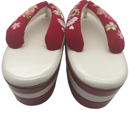 Women's Embroidered Platform Zori Sandals 【Sakura Bloom】 - Getamashi