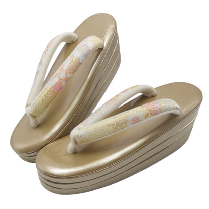 Women's Embroidered Wedge Zori Sandals 【Golden Harmony】 - Getamashi