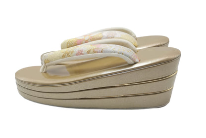 Women's Embroidered Wedge Zori Sandals 【Golden Harmony】 - Getamashi