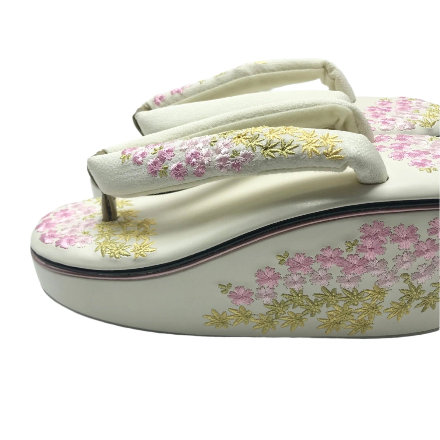 Women's Embroidered Wedge Zori Sandals【Sakura Bloom】 - Getamashi