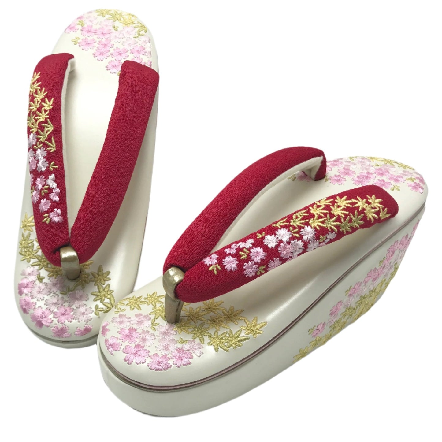 Women's Embroidered Wedge Zori Sandals【Sakura Bloom】 - Getamashi