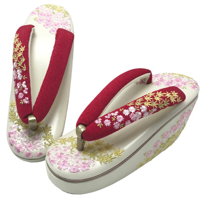 Women's Embroidered Wedge Zori Sandals【Sakura Bloom】 - Getamashi