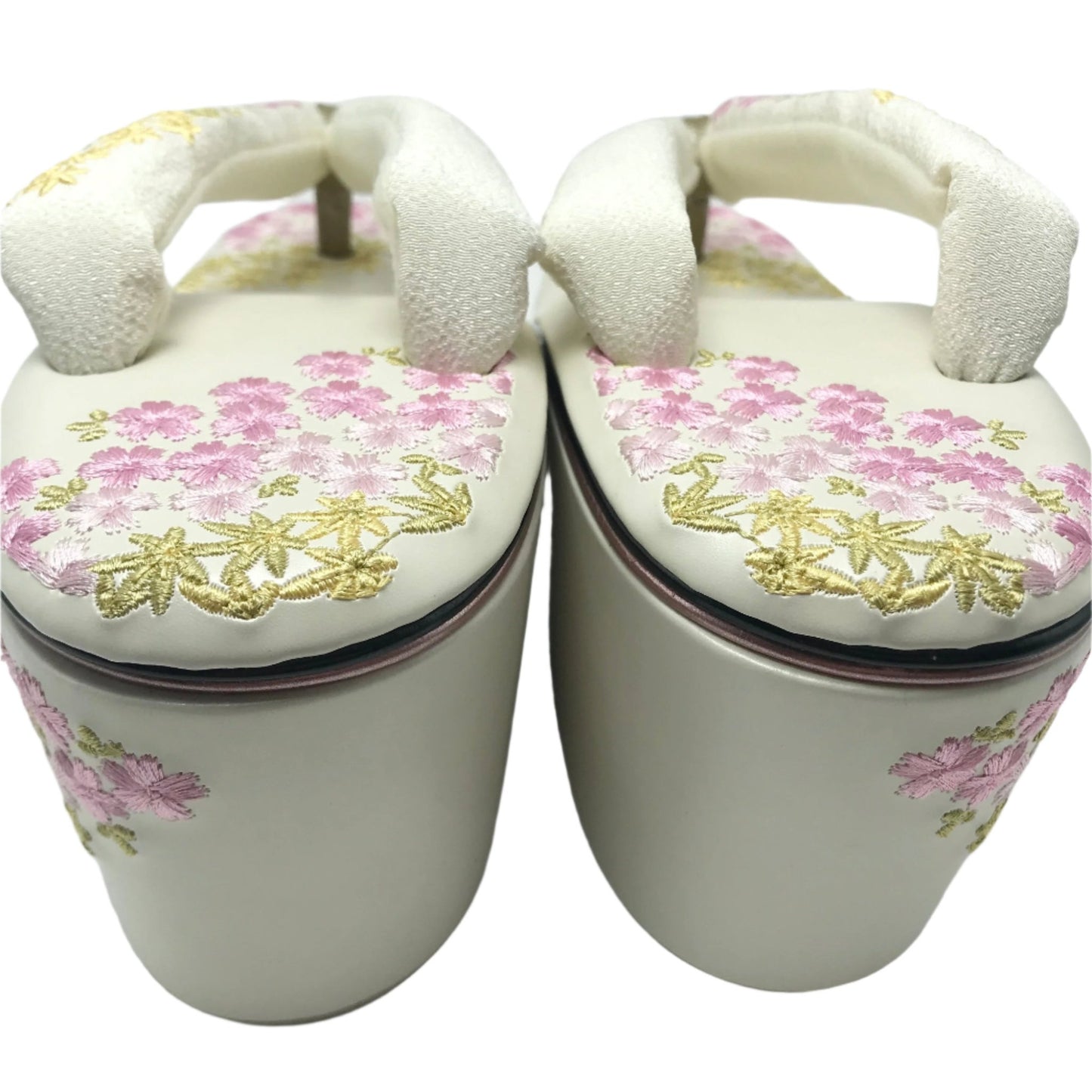 Women's Embroidered Wedge Zori Sandals【Sakura Bloom】 - Getamashi