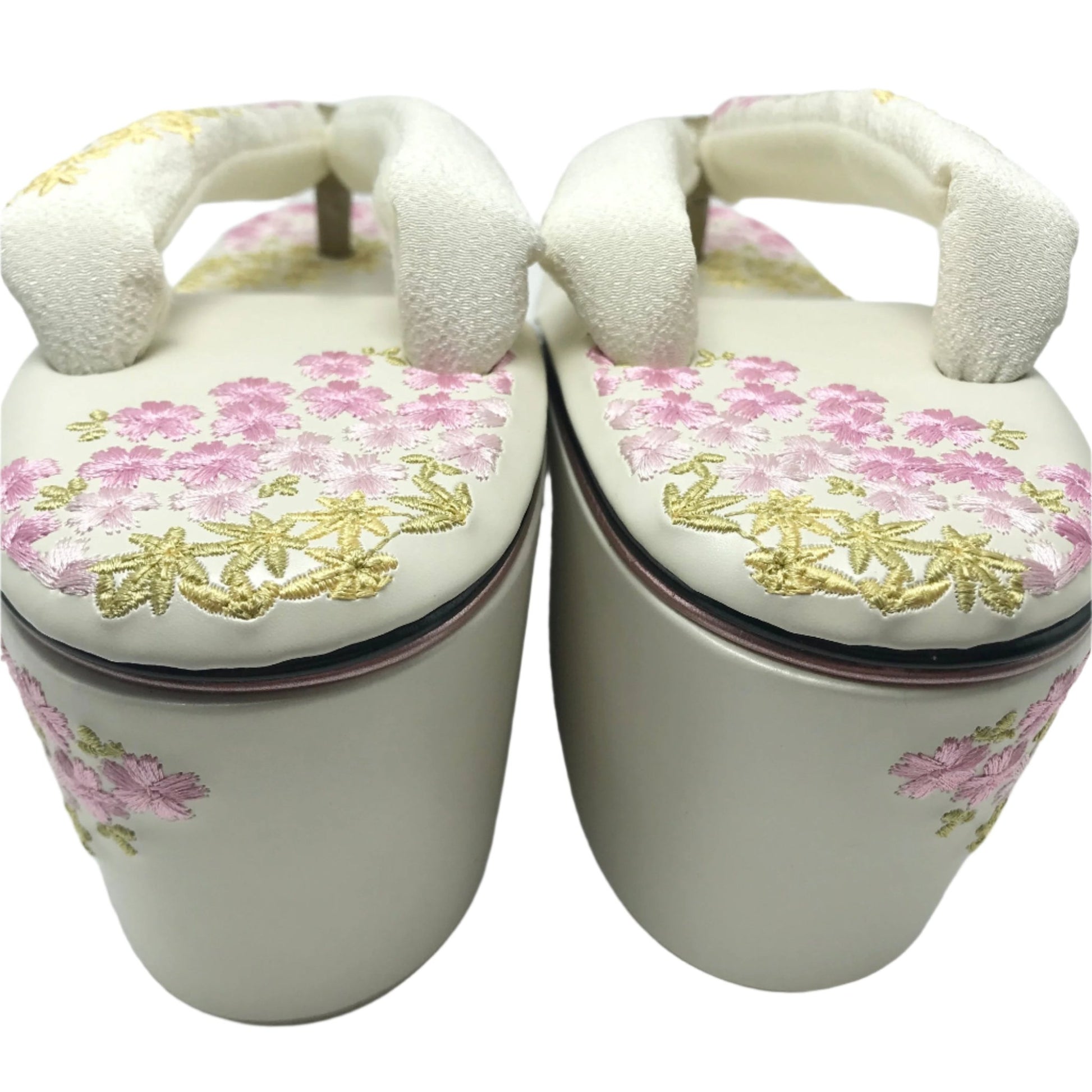 Women's Embroidered Wedge Zori Sandals【Sakura Bloom】 - Getamashi