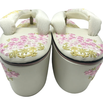 Women's Embroidered Wedge Zori Sandals【Sakura Bloom】 - Getamashi