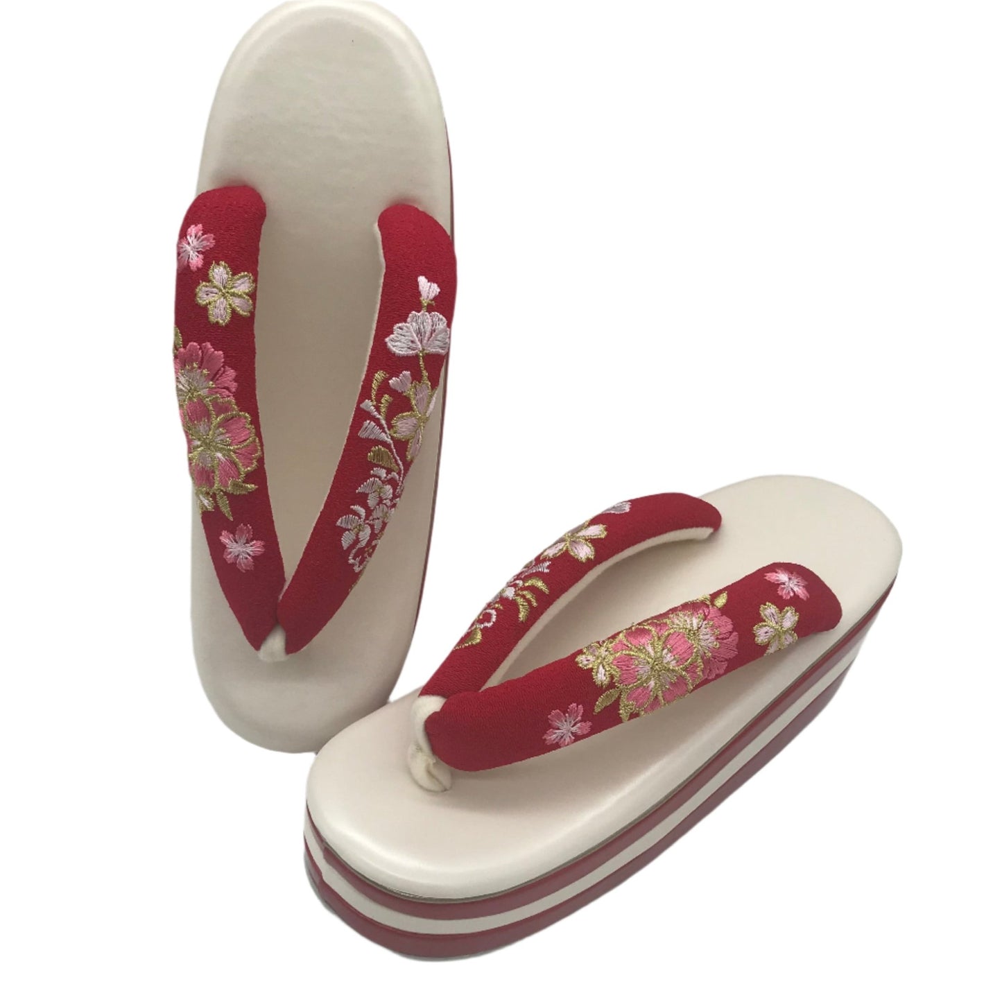Women's Embroidered Wedge Zori Sandals【Sakura Bloom】 - Getamashi