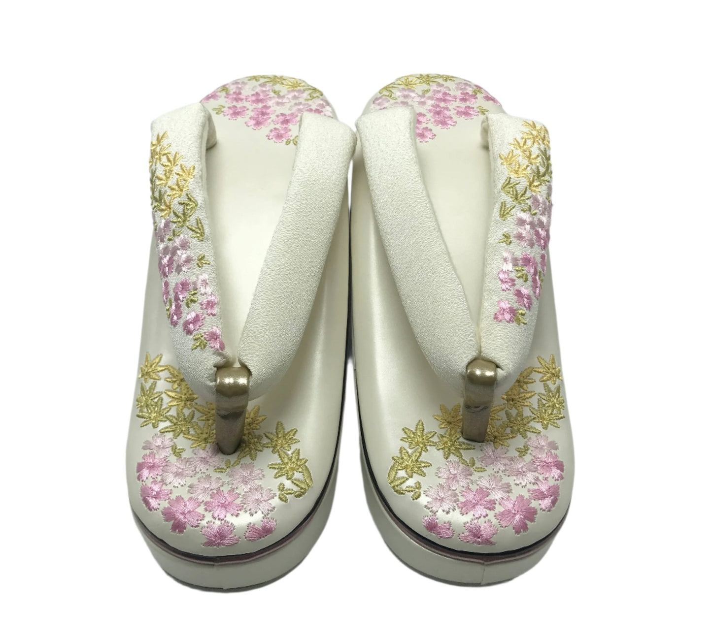Women's Embroidered Wedge Zori Sandals【Sakura Bloom】 - Getamashi