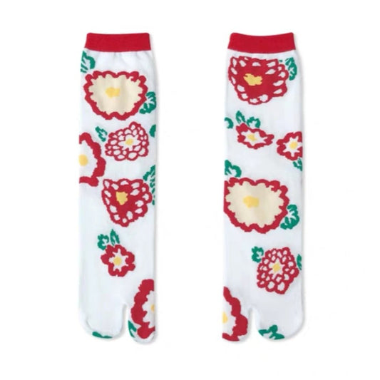 Japanese Tabi Socks 【Big Red Flowers】 - Getamashi