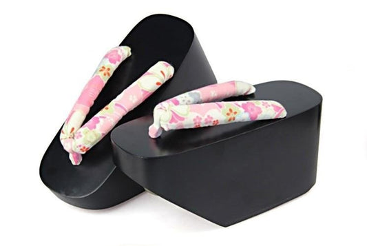 Black Geisha Shoes 【Pink Sakura】 - Getamashi