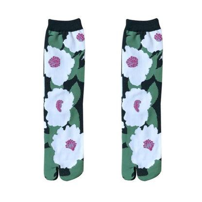 Japanese Tabi Socks 【Big White Flowers】 - Getamashi